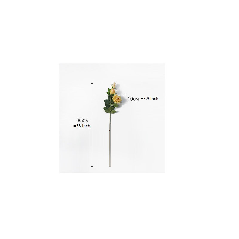 Fleur à 3 roses real touch, Jaune champagne, 1 tige