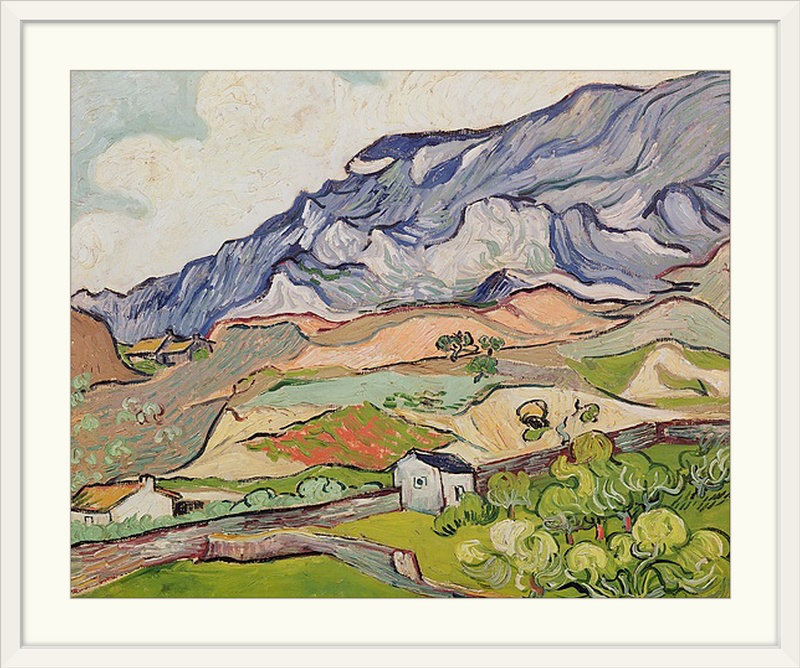 Les Alpilles, 1890 par Vincent Van Gogh - reproduction d'art, H 24 po x l 28 po x P 1 po, Cadre blanc