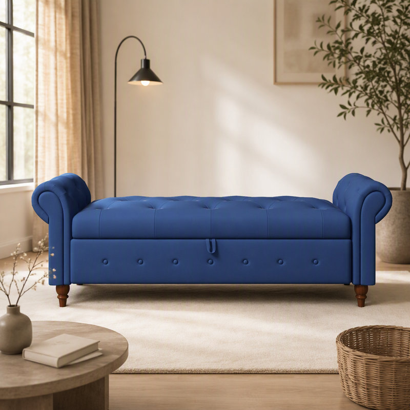Banc de lit en tissu bleu marine