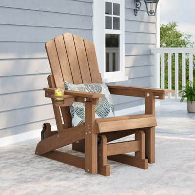 Glider Adirondack Chair with 3-Position Adjustable Backrest, Smooth Motion Chair for Patio, Wood-Like HDPE Outdoor Seating for Patio, Pool, and Yard
