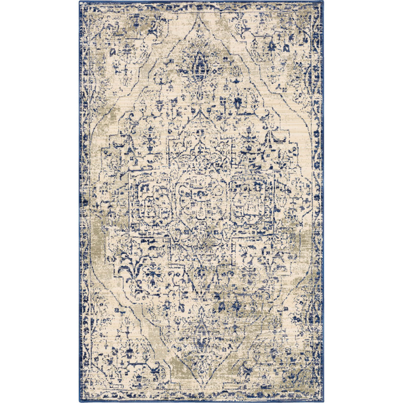 Tapis oriental gris / bleu Slaney, Rectangle 5 pi x 8 pi