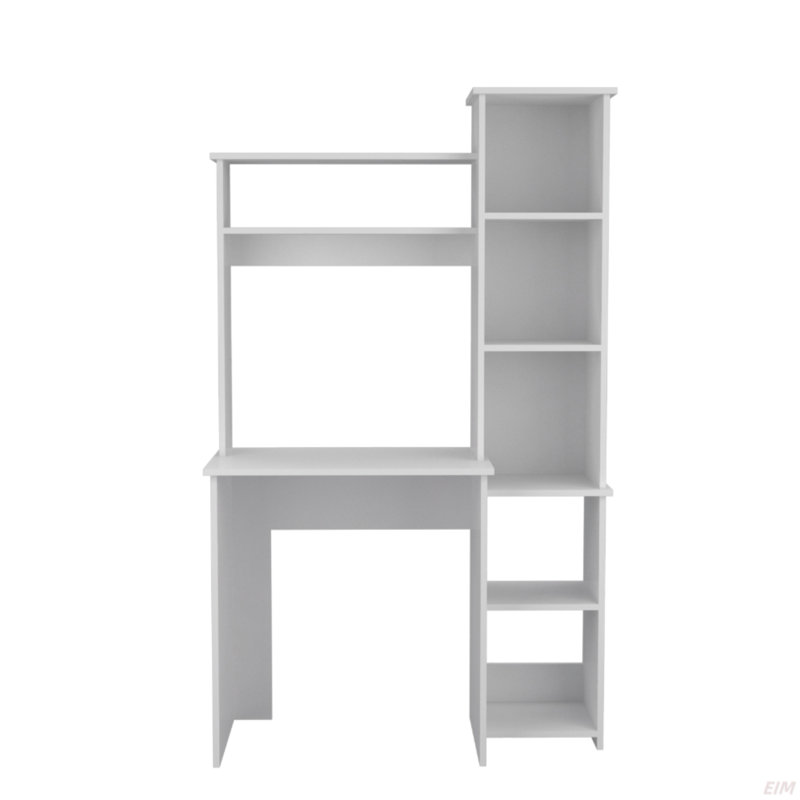 Bureau, cinq tablettes, deux tablettes supérieures (bureau), Blanc