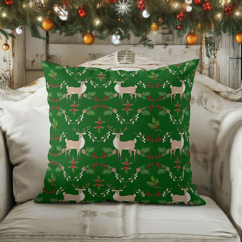 Coussin Botanical Deer, Vert, Carré 20 po