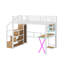 Lit mezzanine double en métal avec bureau, garde-robe, escalier de rangement et DEL-461761406
