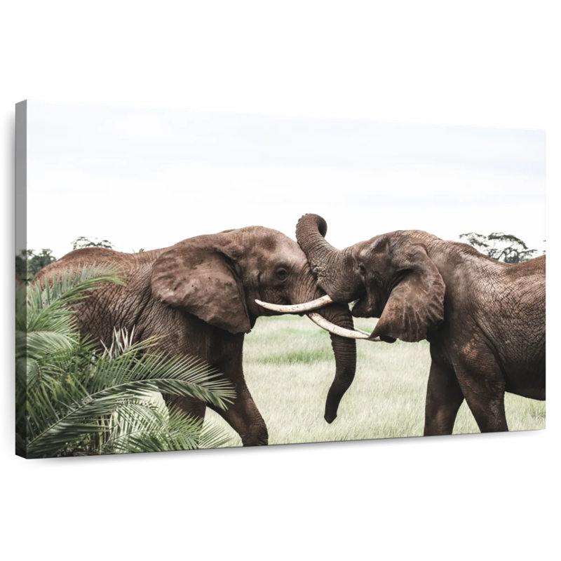 Brampt jouant des éléphants, H 8 po x l 12 po