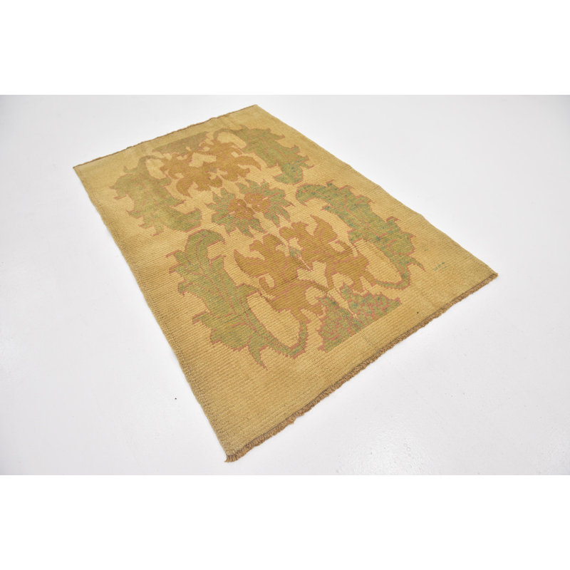 Tapis en laine beige/brun 4 pi 4 po x 6 pi 5 po one-of-kind à la main noué la Mehdi