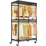P5 Heavy Duty Rolling Hanger for Hanging Clothes, Garment Rack with Wheels, 3 Tier Portable Closet Shelf