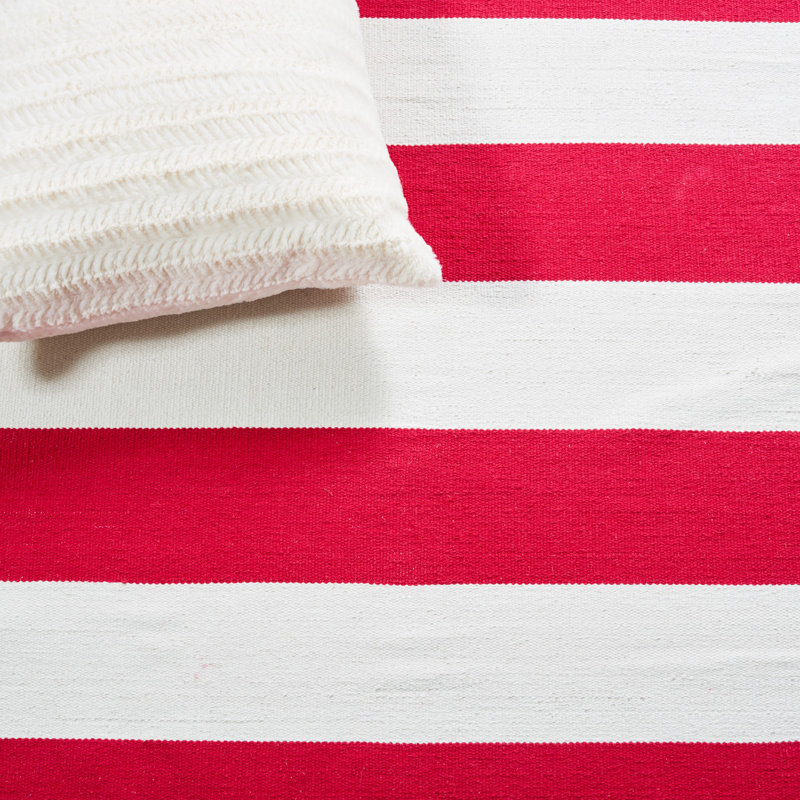 Brookvale Striped Hand-Woven Cotton Red/White Area Rug, Square 6'