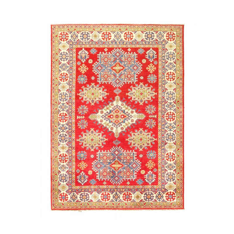Tapis unique en laine 6 pi 2 po x 10 pi rouge, Malibu, beige Solorzano