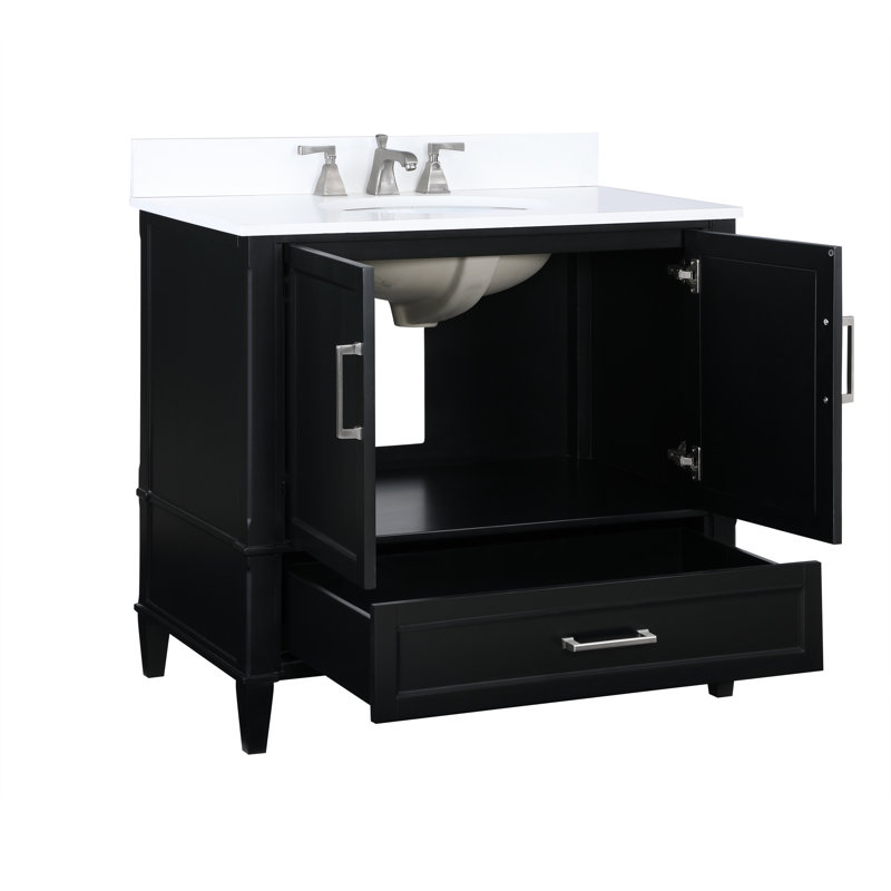 Montauk 36'' W Single Vanity, White Granite, Midnight Black