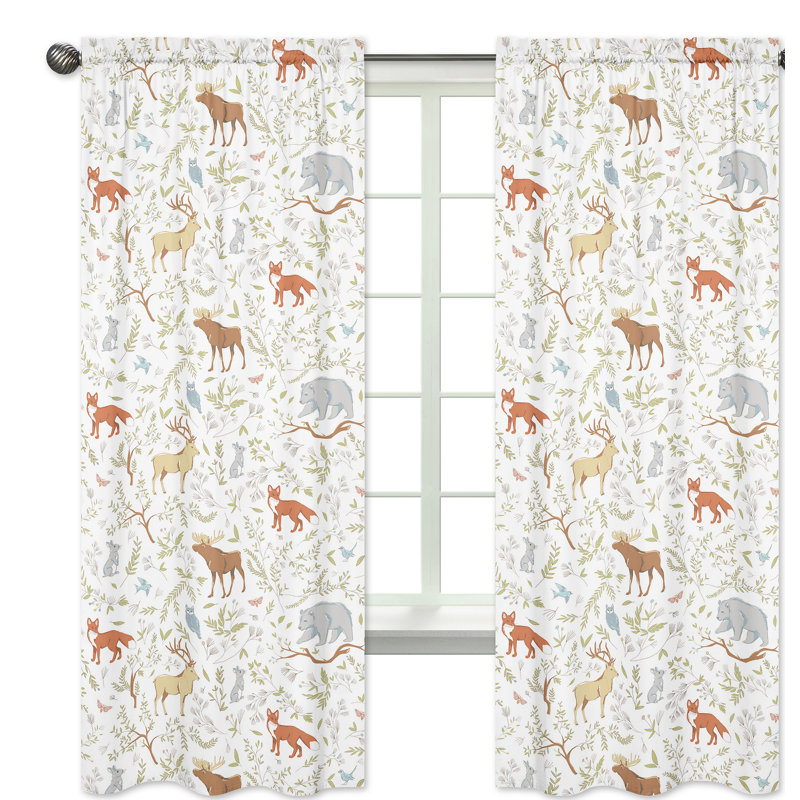 Woodland Toile Wildlife Semi-Sheer Rod Pocket Curtain Panels