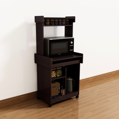 23" Wide Monitor Compatible Microwave Cart Coffee Station With Locking Castors -colored