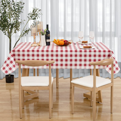 Waterproof Rectangle Checkered Vinyl Tablecloth with Flannel Backing 52" X 70" Red