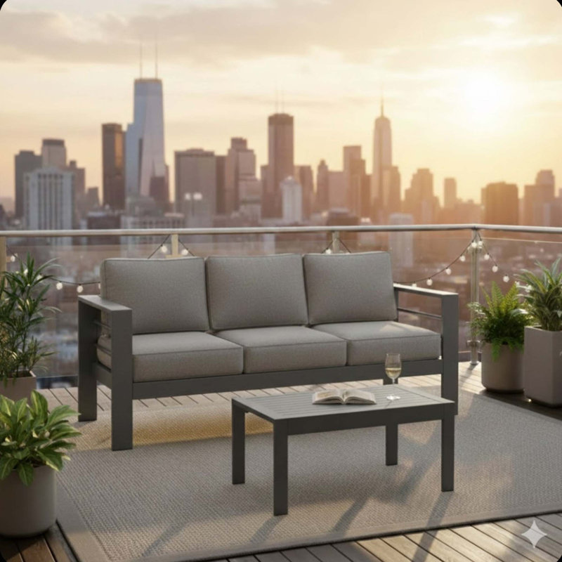 Premium All-Weather 3-Seater Patio Sofa Set with Plush Cushions, Gray Cushion/Gray Frame