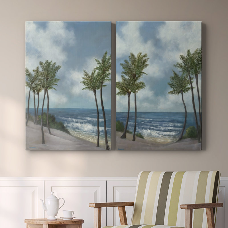 Coastal Palm Tree I - Toile tendue avec châssis de qualité supérieure - Prêt à être accroché, H 12 po x l 16 po