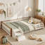 Lit superposé double au-dessus de double avec bibliothèque et tiroir de rangement, lit superposé en bois massif avec toit et fenêtres, maisonnette enfantine et conception détachable. Beige et naturel profond