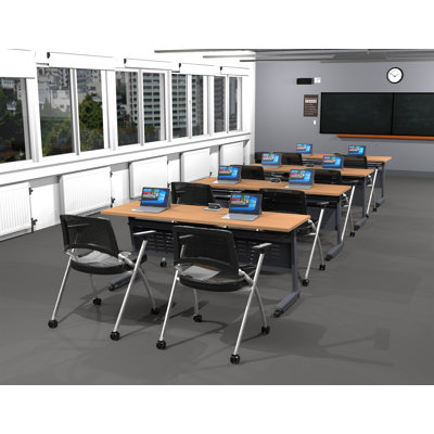 Beniamino 8 Person Training Meeting Seminar Tables with Modesty Panels, 8 Chairs Complete 12 pc Set
