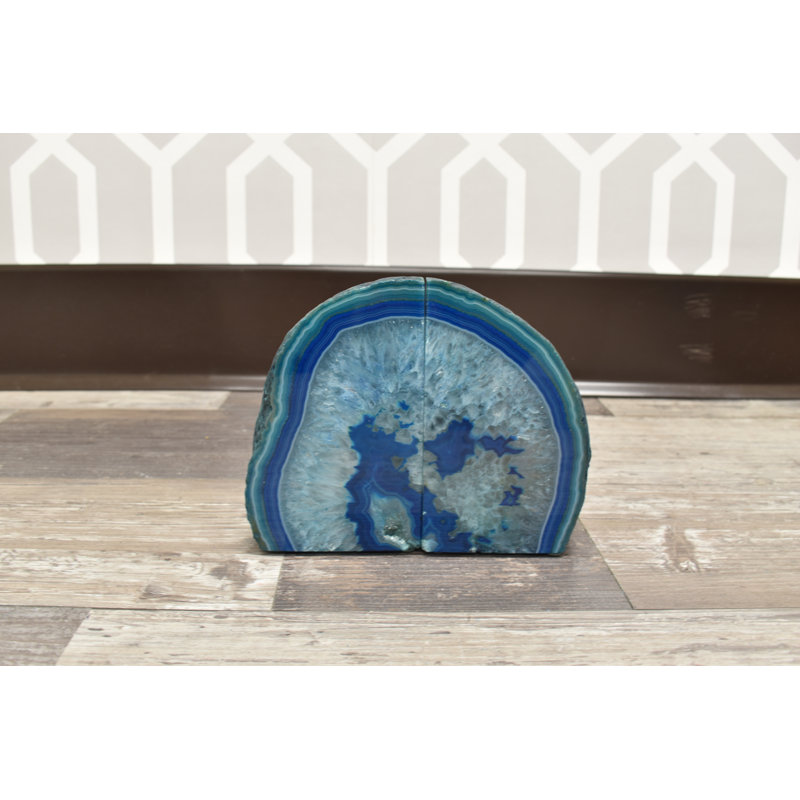 Evelynn Non-Skid Teal Agate Bookends, 4.5" H x 6" W x 2.5" D
