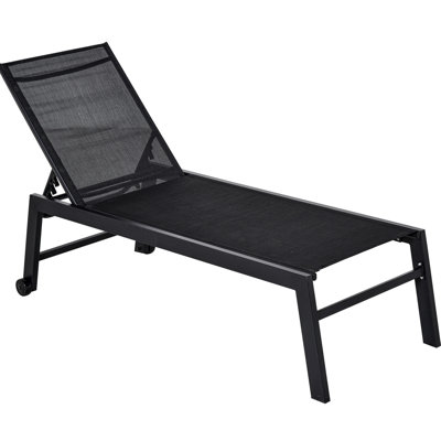 Chaise longue noire pour l'extérieur avec 5 réglages et 2 roulettes Beach 2 - Patio Poolside,