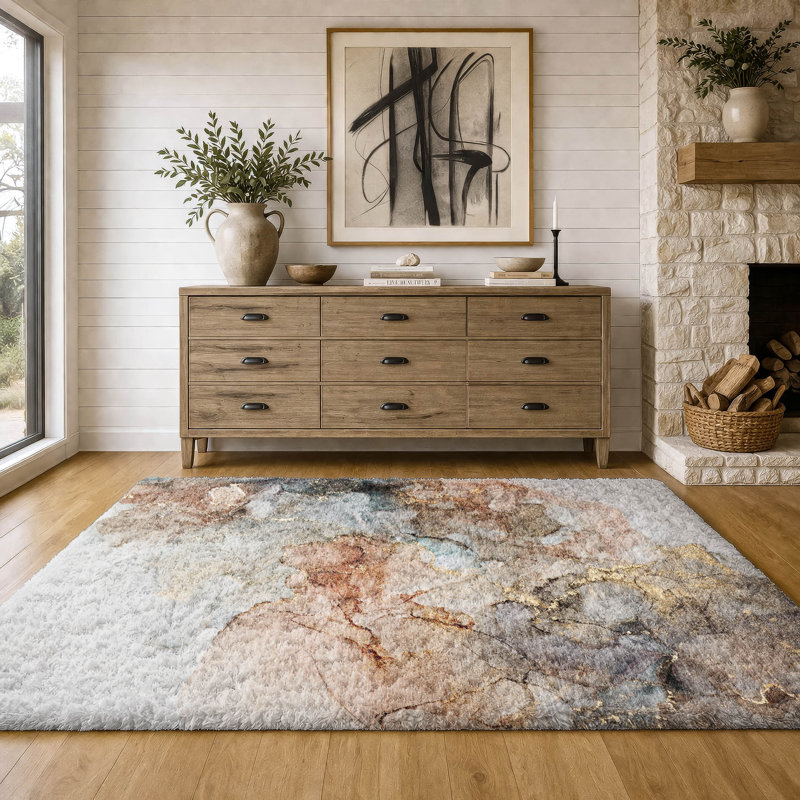 Premium Machine Washable Dream Shag ADS520 Watercolors Rug, Beige, 9' x 12'