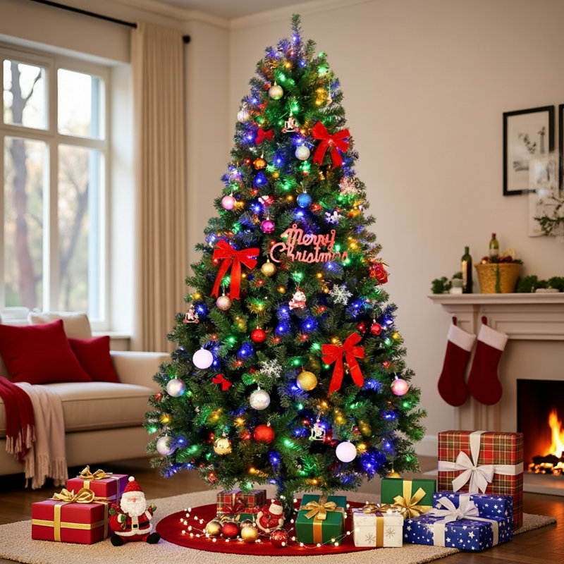 Arbre de Noël épinette vert avec 300 lumières DEL, 7,5 pi, Multicolore