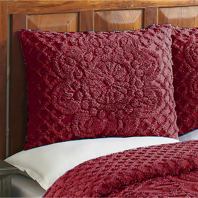 Ensemble de couvre-lit en chenille de grande taille Trevor, ensemble de couvre-lit 100% coton avec 2 taies décoratives standard, literie traditionnelle héritage texturée, confort toutes saisons doux et respirant, certifié OEKO-TEX, bourgogne