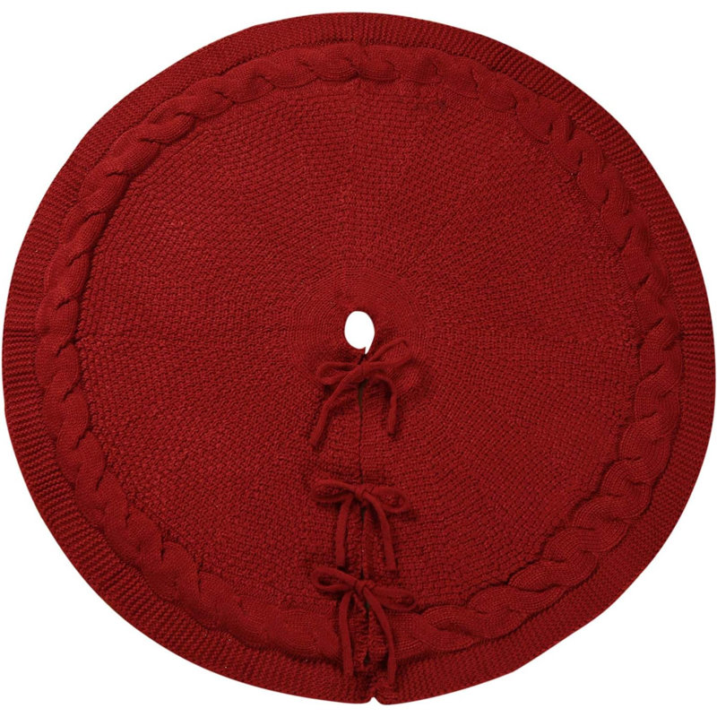 Jupe d'arbre de Noël en tricot, 36 po, torsadée, épaisse, rustique, Rouge