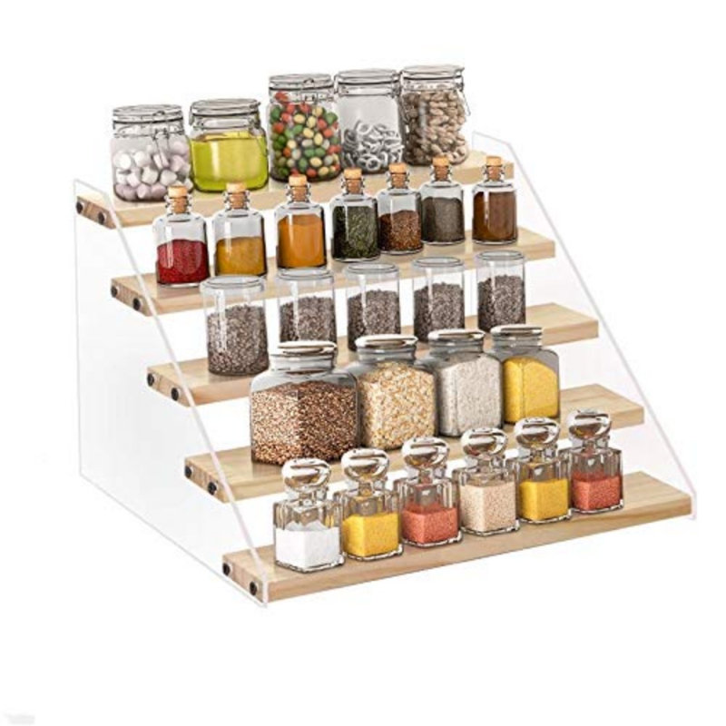 Support à cinq niveaux pour épices / support de rangement, adapté aux comptoirs de cuisine - transparent