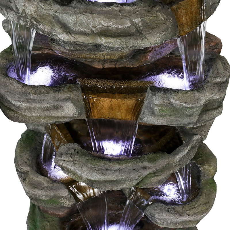 SunJet 47.2" H Natural Stone Outdoor Garden Fountain with Lights