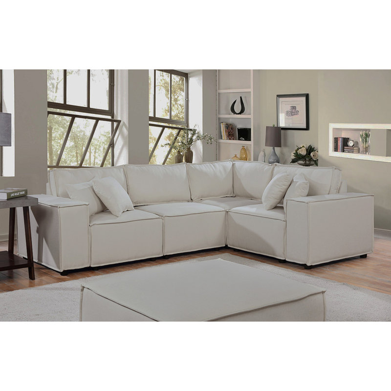 Canapé modulaire avec repose-pieds en lin beige 99 po Melrose