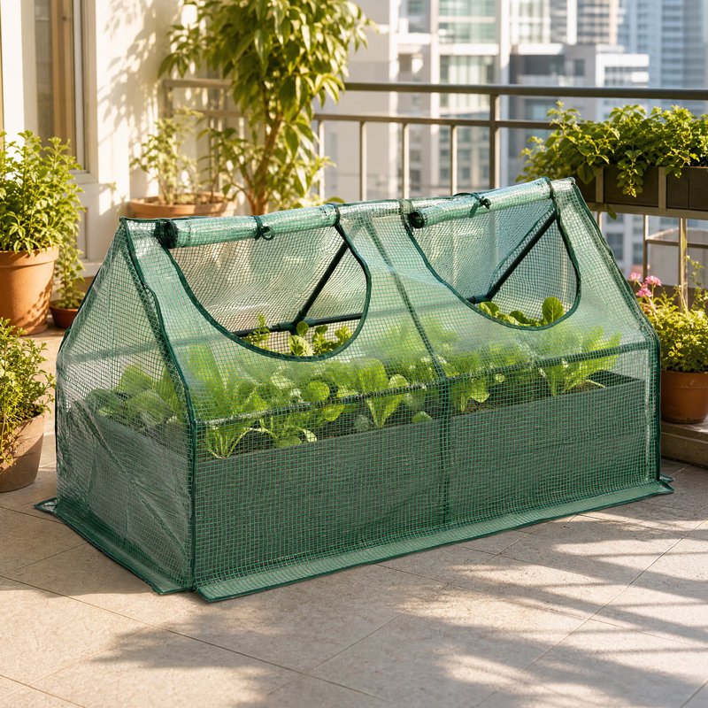 Lit de jardin surélevé 4 x 2 x 2 pi avec mini serre Aoodor, ensemble de jardinière en PE avec fenêtres