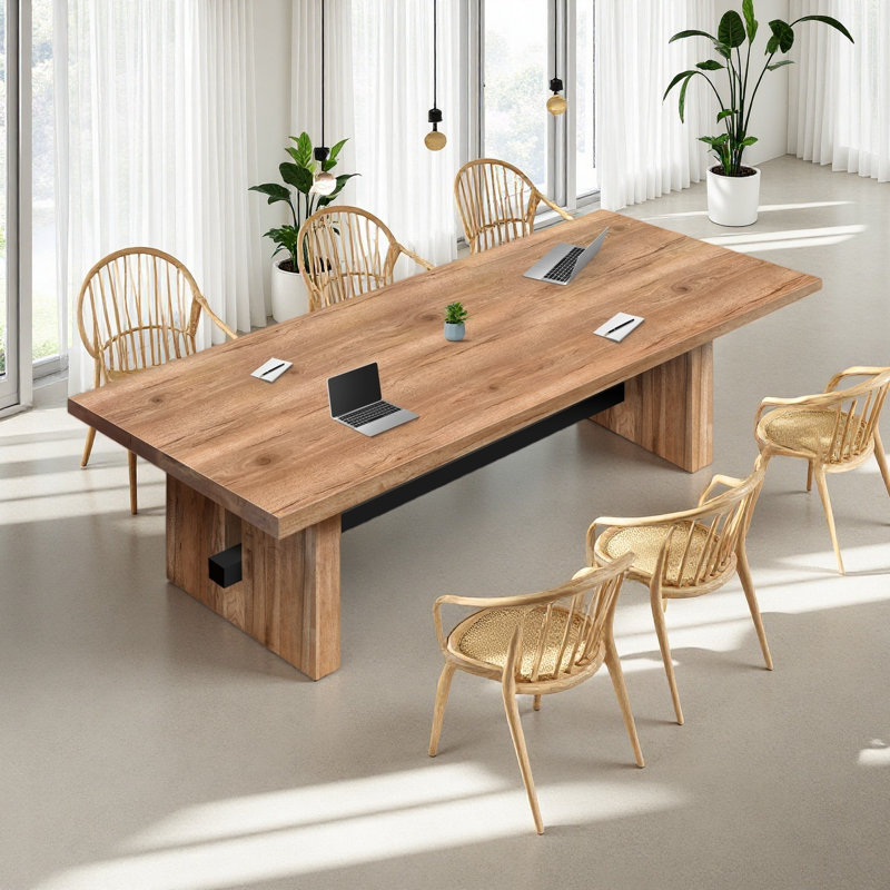 Modern Rectangular Solid Wood Dining Table, 29.53"H x 110.24"L x 47.24"W