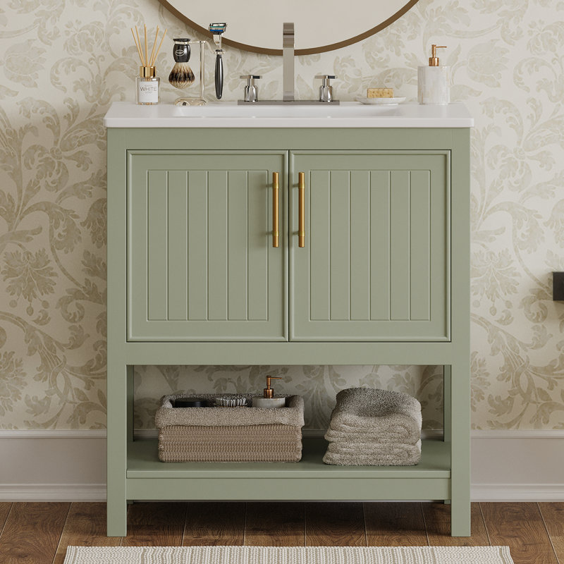 Meuble-lavabo simple 30 po avec comptoir en céramique, Vert