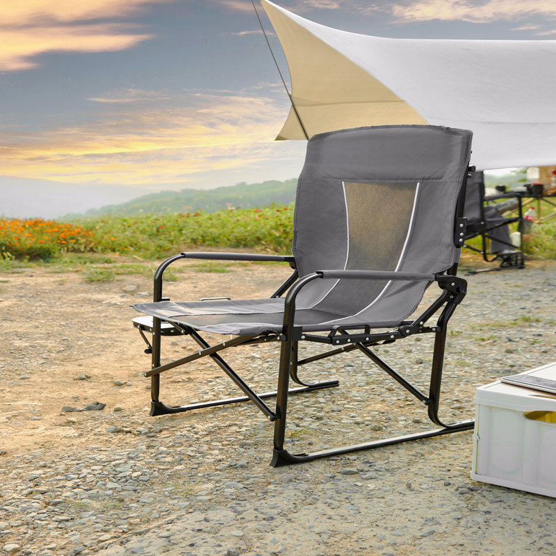 Outdoor Camping Chair, Heavy Duty Oversized Portable Folding Directors Chair With Side Table And Pocket, Gray
