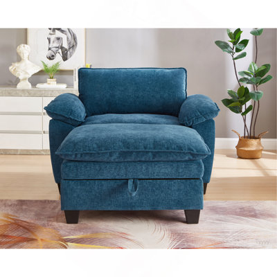 Méridienne surdimensionnée 51 "avec repose-pieds et rangement en chenille douce bleu