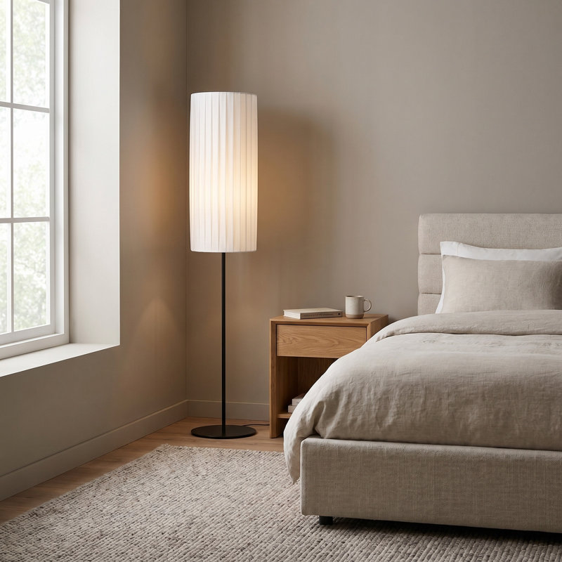 Lampe sur pied 1 lumière avec abat-jour ruban Frankie, Noir mat