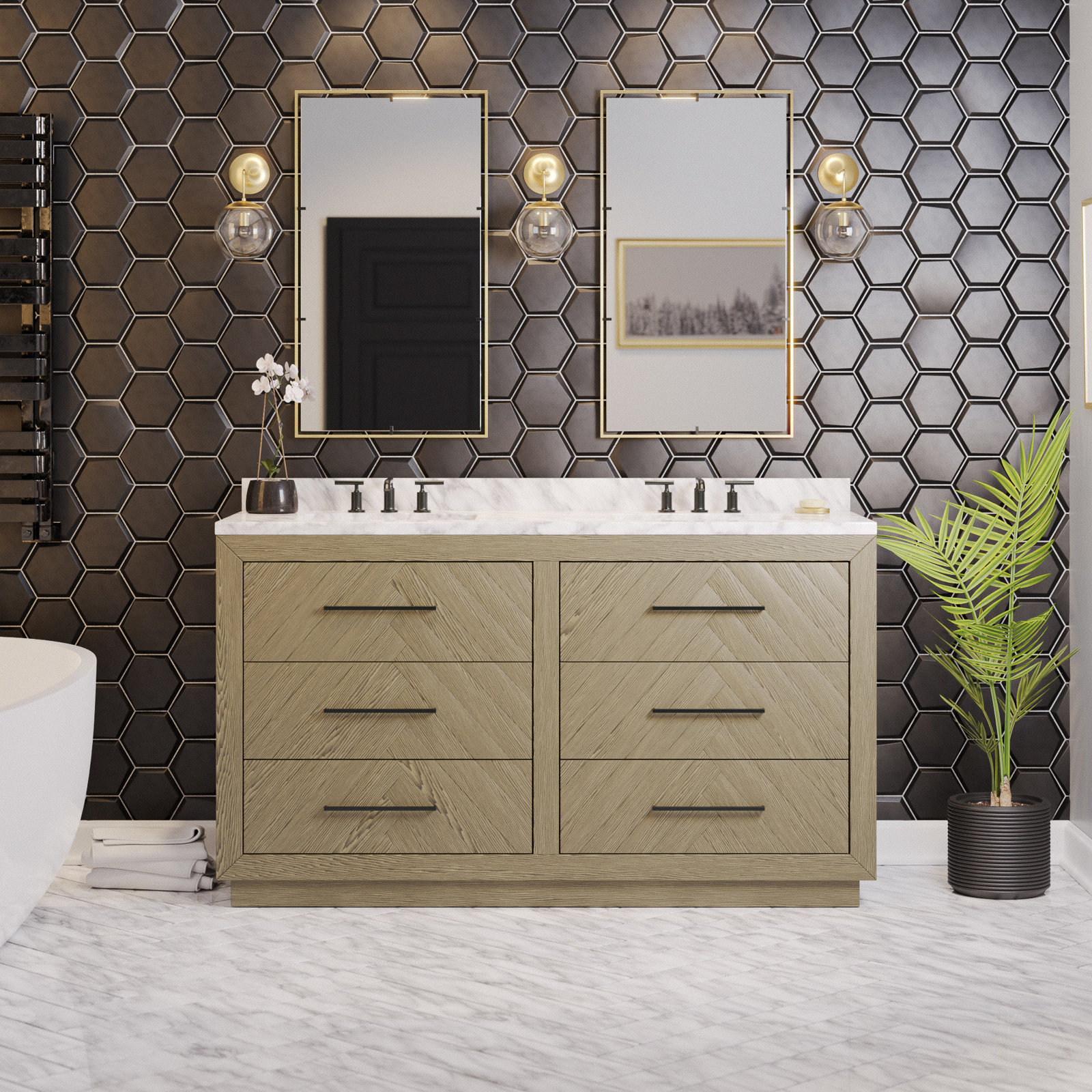Rumalda 60'' Double Bathroom Vanity, Gray Oak