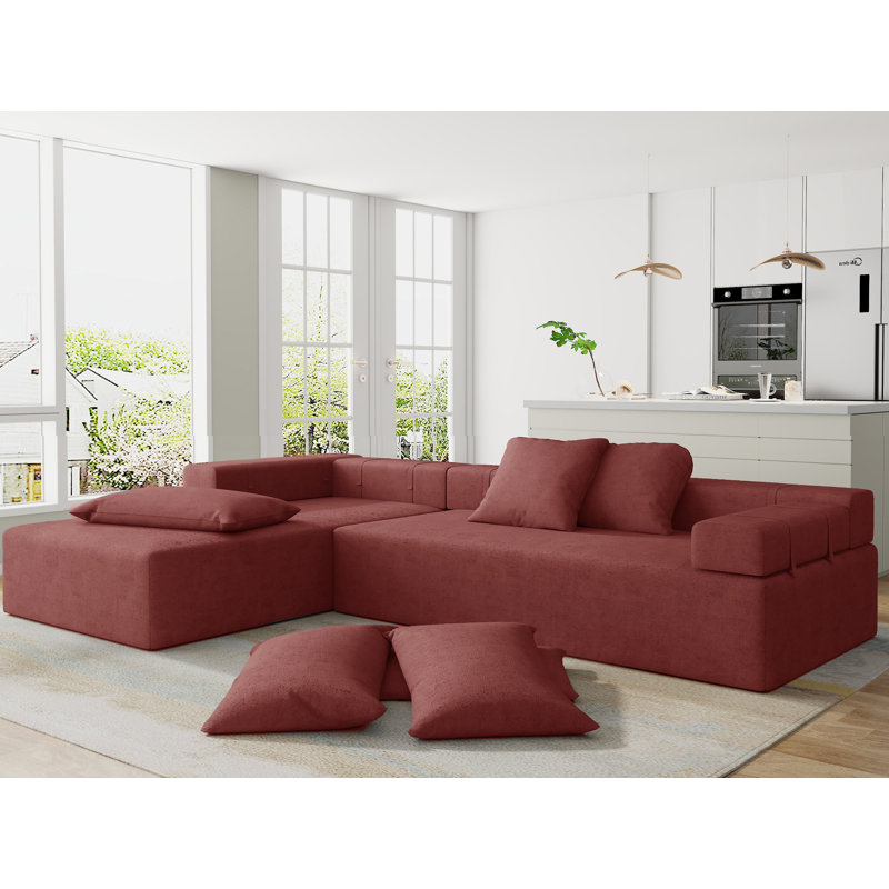 Canapé modulaire 2 pièces Boneless, Chenille ivoire, Orienté à gauche (vu de face)