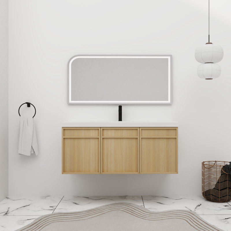 Meuble-lavabo flottant simple 48 po avec plateau en résine