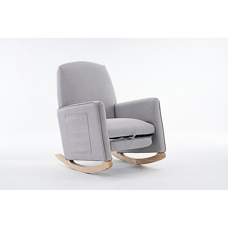 Ergonomic Backrest Design Nursery Rocking Chair, Rocking Chair With Adjustable Footrest, Light Gray