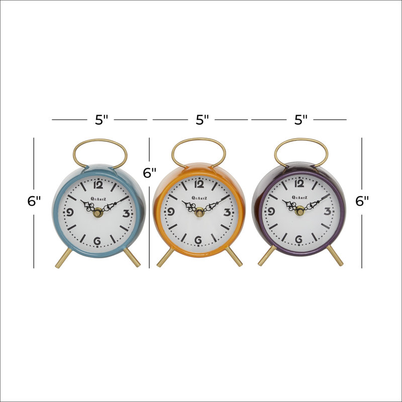 Searle Modern & Contemporary Analog Stainless Steel Quartz Alarm Tabletop Clock in Blue/Orange/Purple