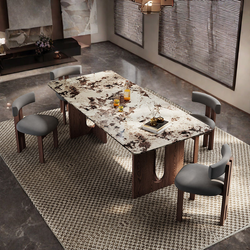 Ensemble de table de salle à manger élégant en faux marbre, H 29,5 po x L 70,9 po x l 35,4 po