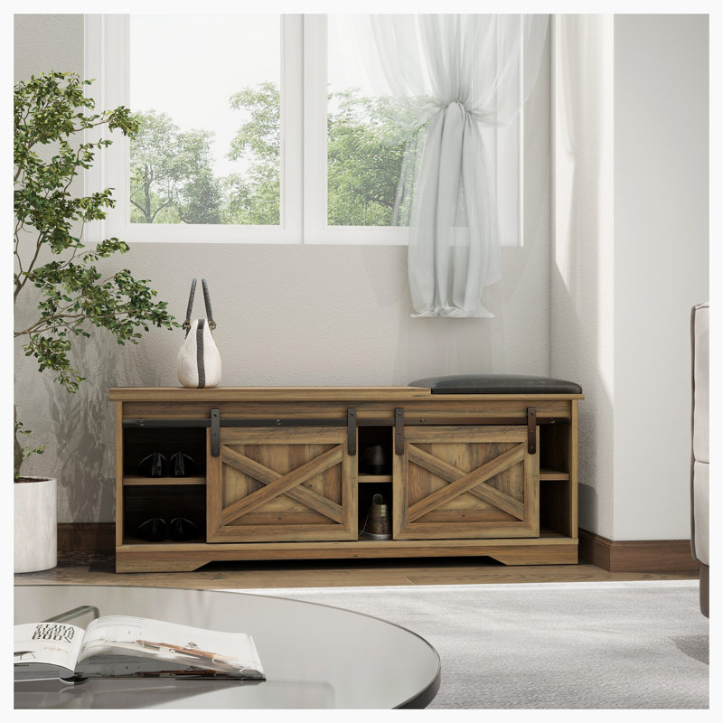 6 Pair Shoe Storage Bench, Light Brown
