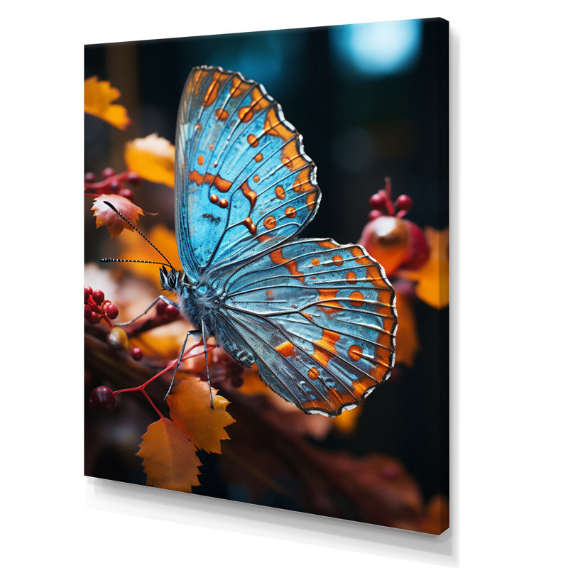 Imprimé papillon turquoise - jaune, H 20 po x l 12 po x P 1 po, Toile tendue