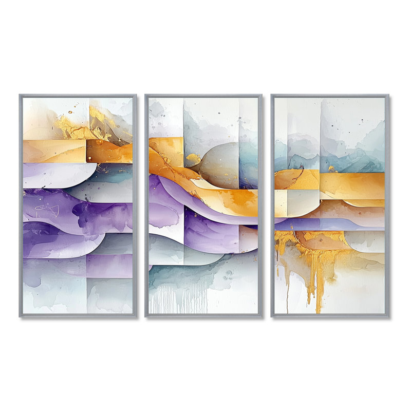 Lavande abstraite et motifs voilés d'hiver IV, H 40 po x l 60 po, Impression encadrée sans passe-partout, Argent argent