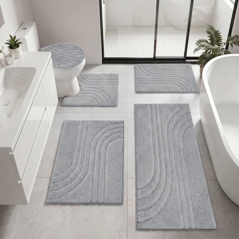 Ensemble de 5 tapis de salle de bain en microfibre douce et moelleuse absorbante en forme de U, Light Grey