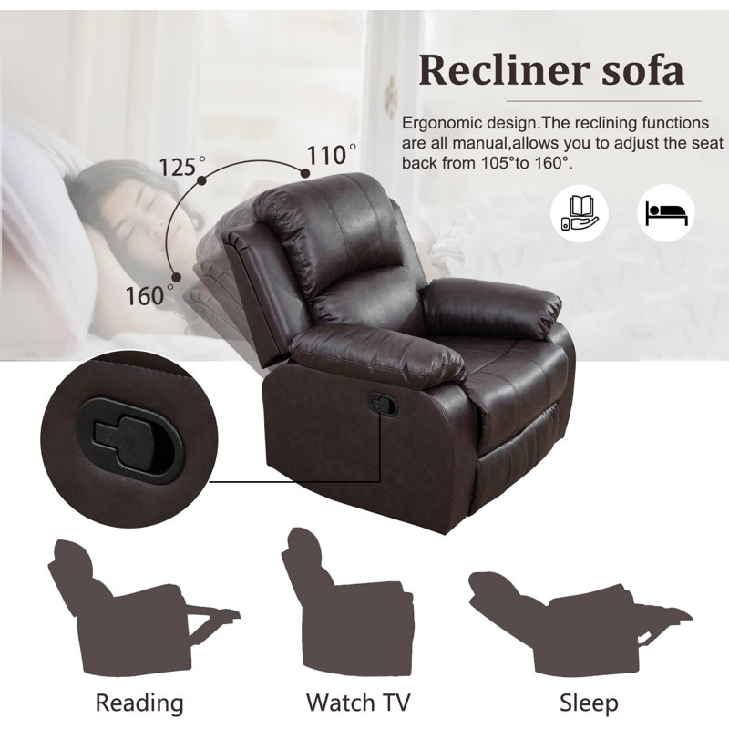 Ashey Recliner Chair, Black Faux Leather