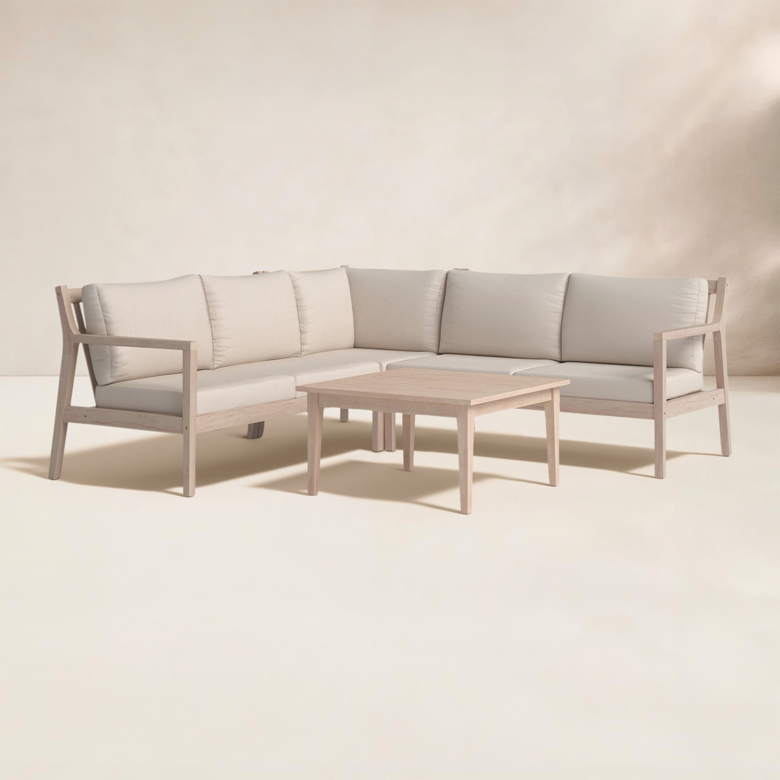 Amina 5-Person Acacia Patio Seating Group, Beige Performance Olefin