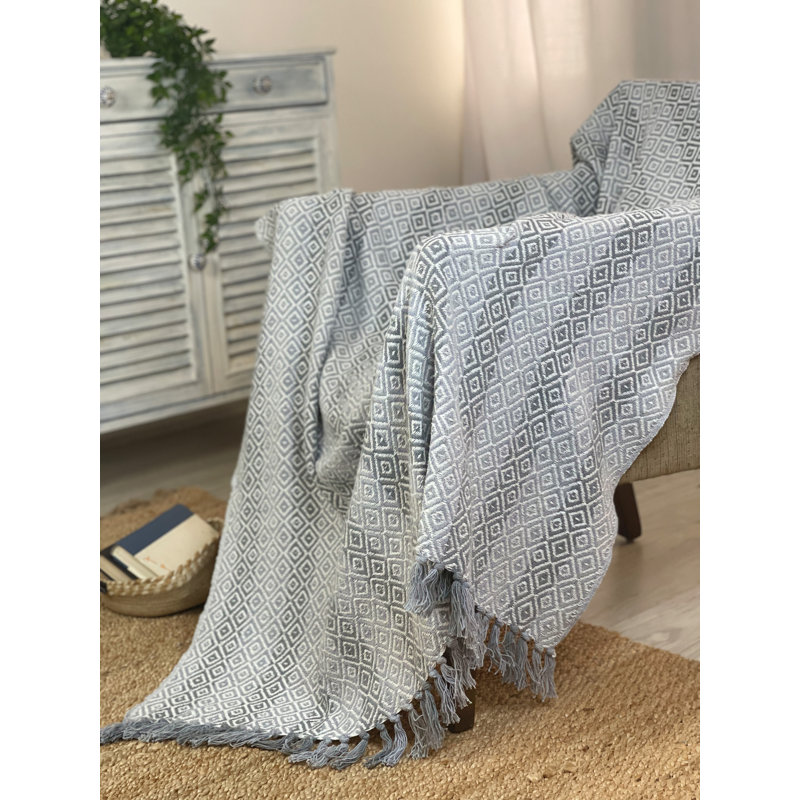 Jeté 100% coton, Gris-blanc