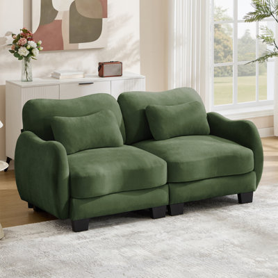 Chenille Supportive Loveseat Sofa with Delicate Waist Pillow,Fashion Curve Design, Ergonomic Base & Armrest, Soft Supportive Cushion, Easy Assembly for Living Room and Bedroom,Green